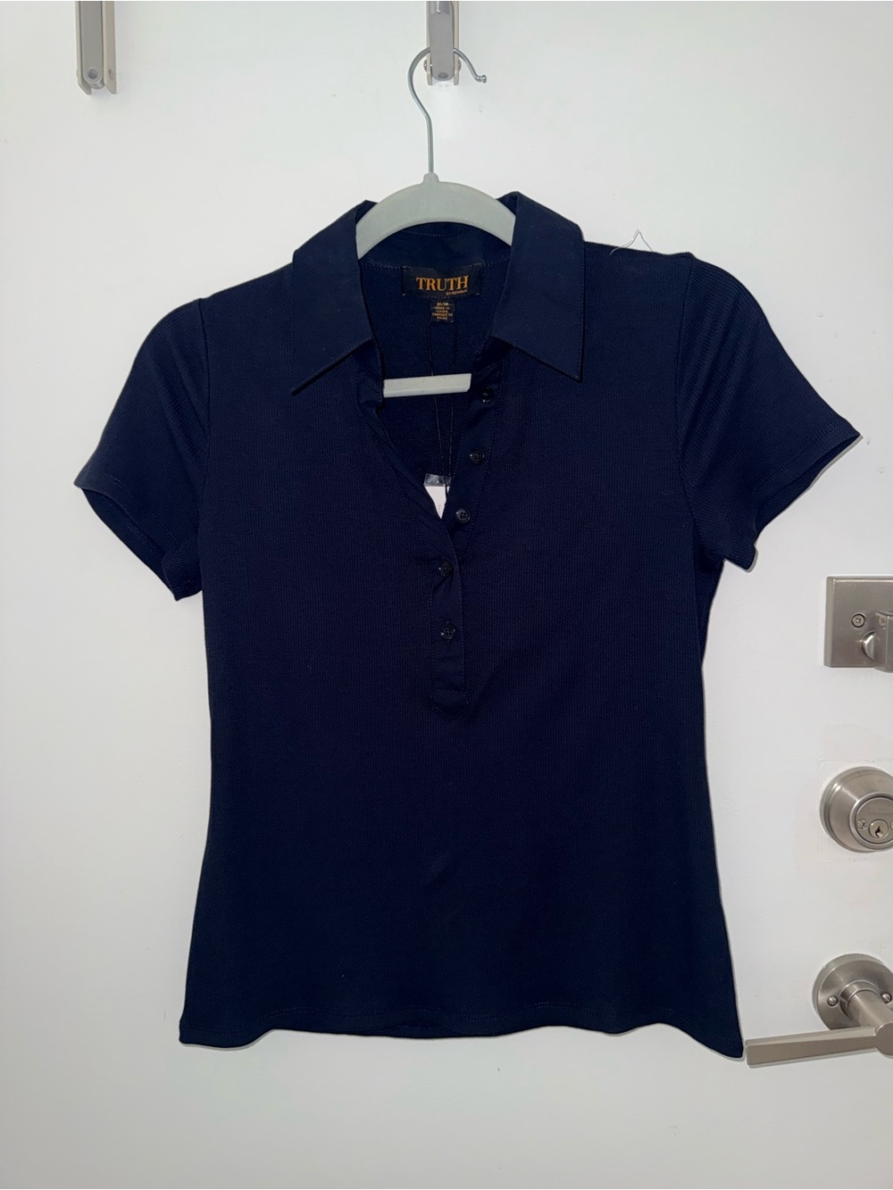 NWT Truth by Republic Navy Ribbed Knit Polo Top Size M